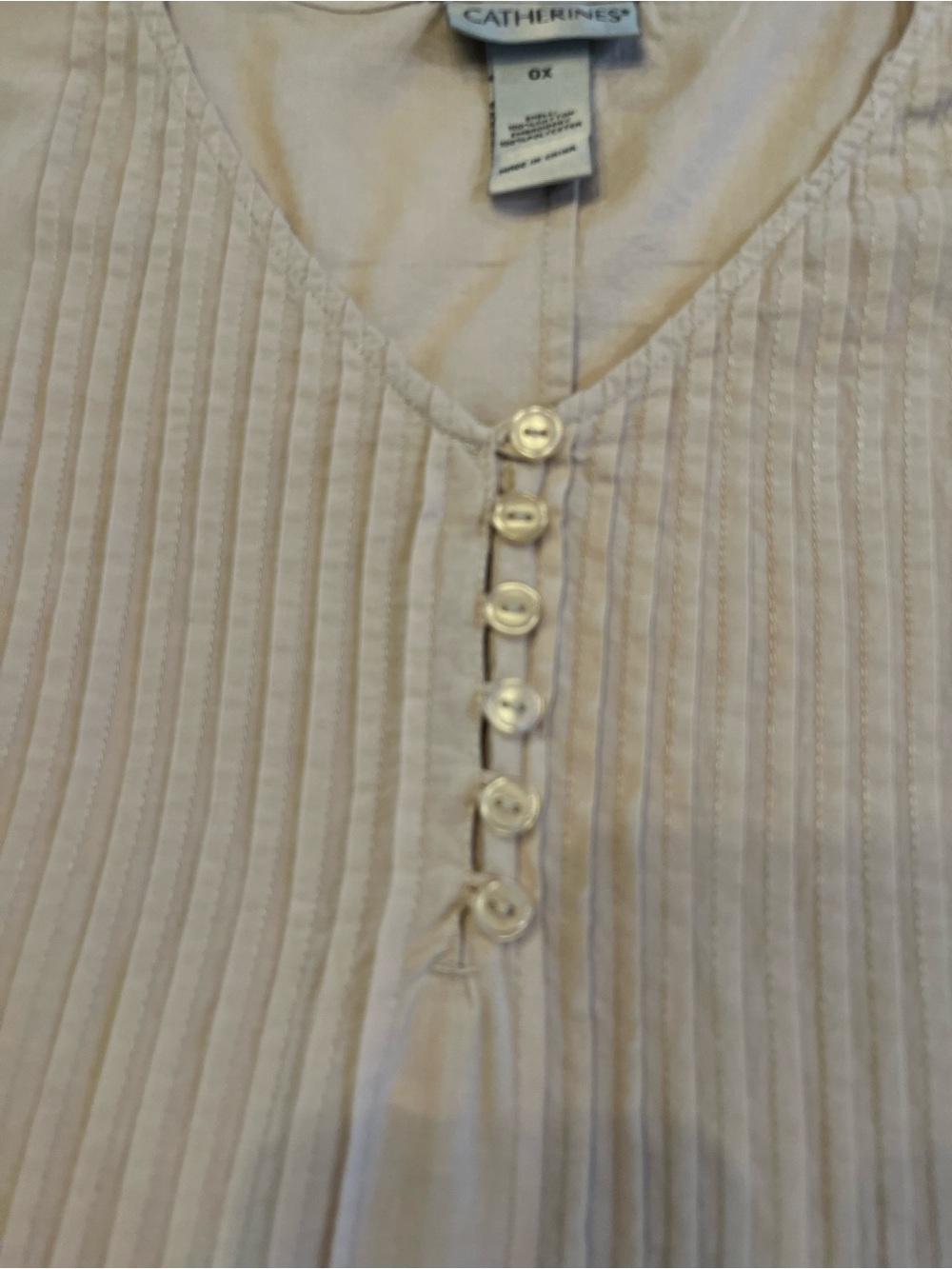 Catherines Light Cotton Blouse 14W/16W Khaki Pleating Buttons Embroidery Detail - Picture 12 of 15